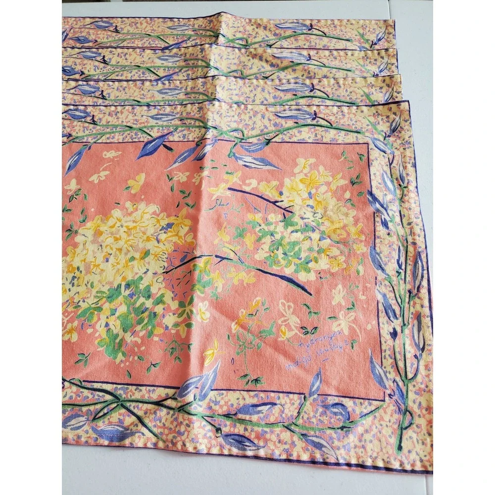 French Country 18x14 Placemat Set 4 Vintage Coral Hydrangea Floral Botanical